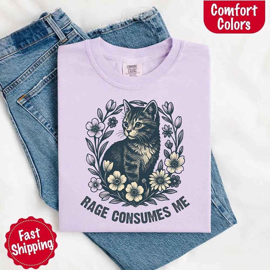 Rage Consumes Me kitten and flowers vintage graphic tee