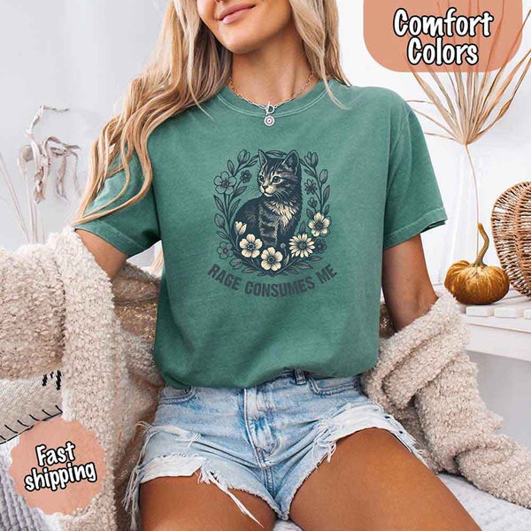 Rage Consumes Me kitten and flowers vintage graphic tee