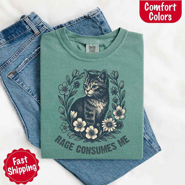 Rage Consumes Me kitten and flowers vintage graphic tee