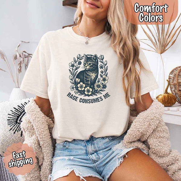 Rage Consumes Me kitten and flowers vintage graphic tee