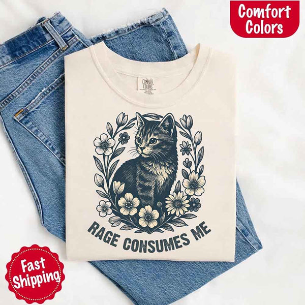 Rage Consumes Me kitten and flowers vintage graphic tee