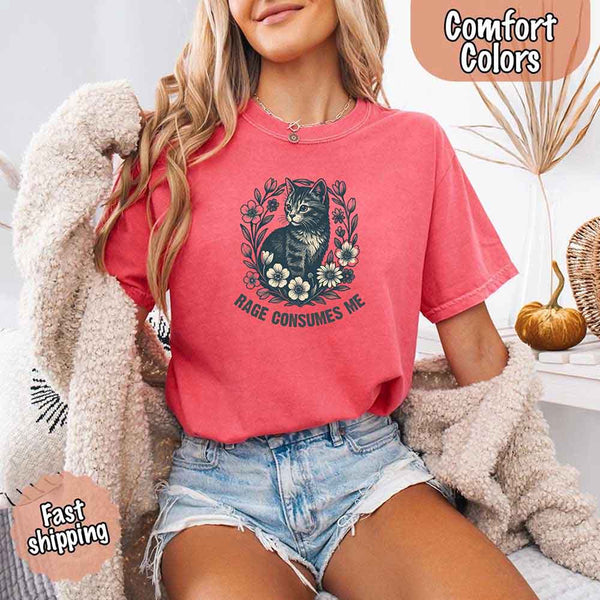 Rage Consumes Me kitten and flowers vintage graphic tee