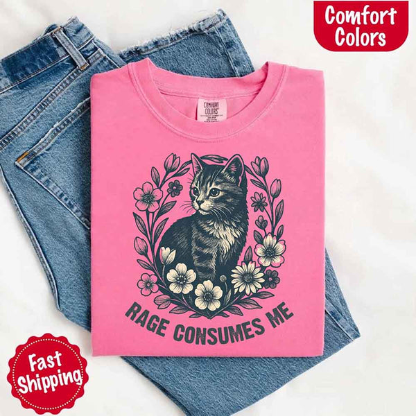 Rage Consumes Me kitten and flowers vintage graphic tee