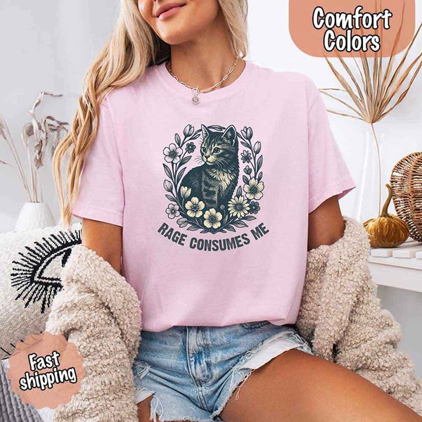 Rage Consumes Me kitten and flowers vintage graphic tee