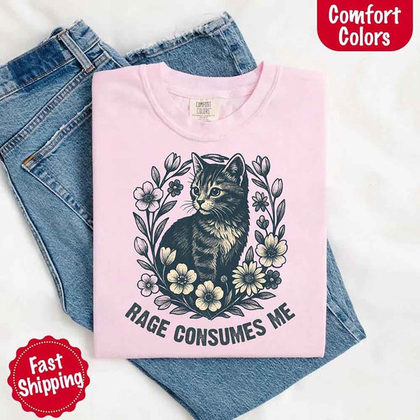 Rage Consumes Me kitten and flowers vintage graphic tee