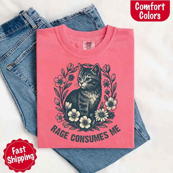 Rage Consumes Me kitten and flowers vintage graphic tee