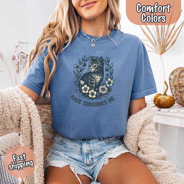 Rage Consumes Me kitten and flowers vintage graphic tee