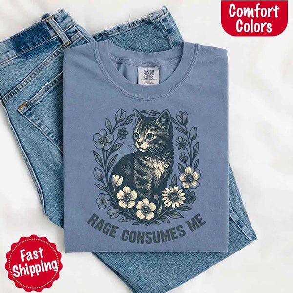 Rage Consumes Me kitten and flowers vintage graphic tee