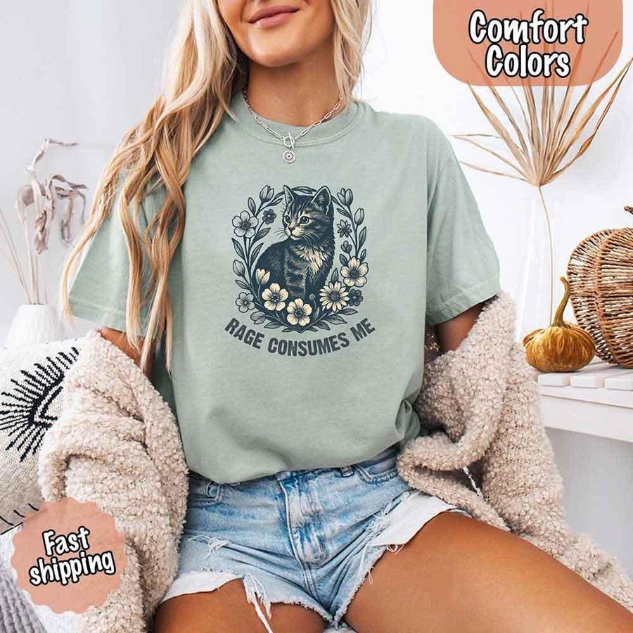 Rage Consumes Me kitten and flowers vintage graphic tee