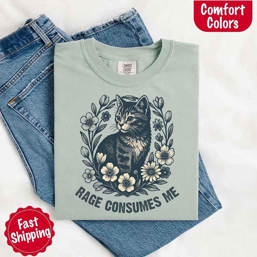 Rage Consumes Me kitten and flowers vintage graphic tee