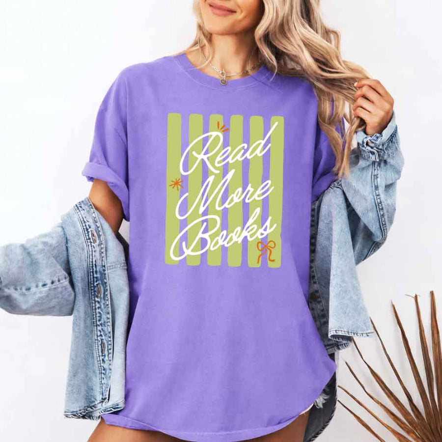 May include Read More Books Comfort Colors t-shirt with book lover graphic, relaxed unisex fit, and garment-dyed cotton