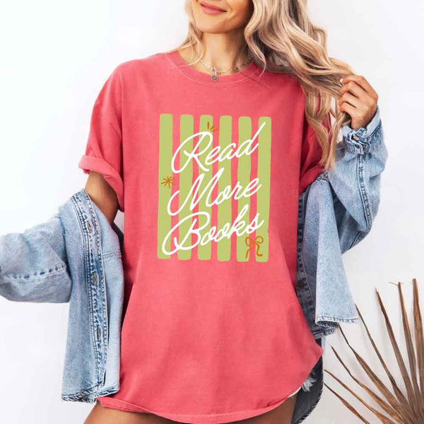 May include Read More Books Comfort Colors t-shirt with book lover graphic, relaxed unisex fit, and garment-dyed cotton
