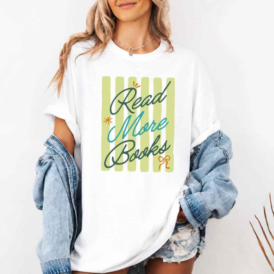 May include Read More Books Comfort Colors t-shirt with book lover graphic, relaxed unisex fit, and garment-dyed cotton