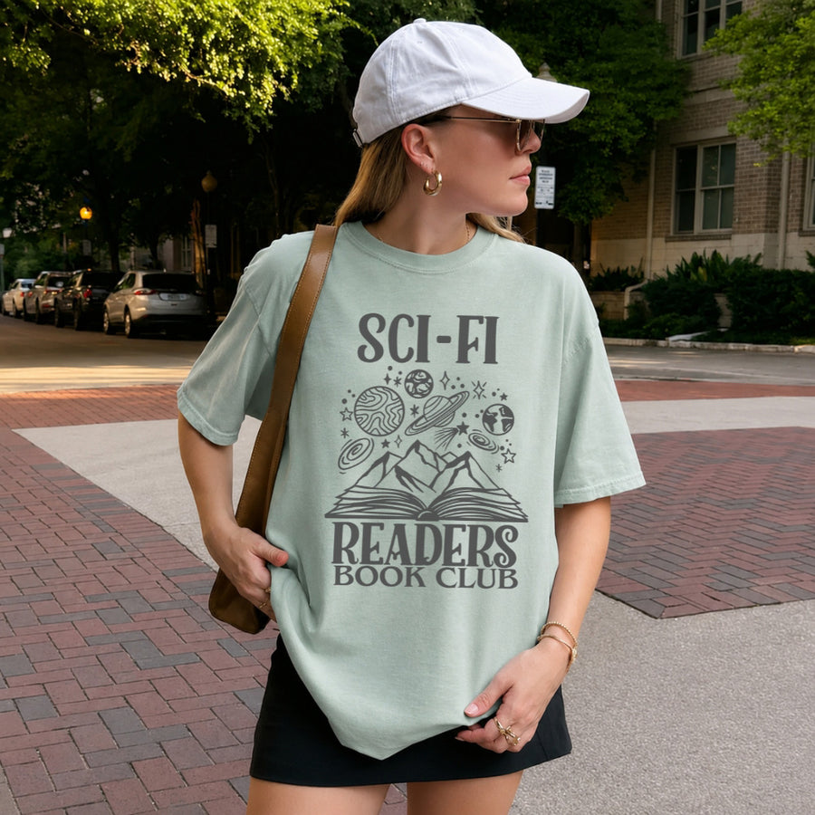 May include Sci-Fi Readers Book Club Comfort Colors t-shirt with science fiction book lover graphic and relaxed unisex fit