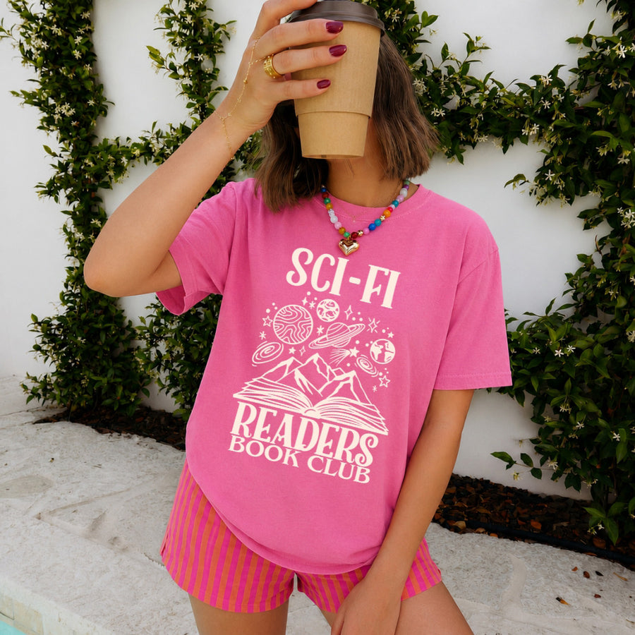 May include Sci-Fi Readers Book Club Comfort Colors t-shirt with science fiction book lover graphic and relaxed unisex fit