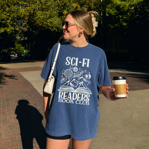 May include Sci-Fi Readers Book Club Comfort Colors t-shirt with science fiction book lover graphic and relaxed unisex fit