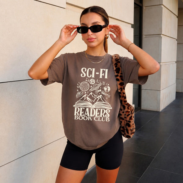 May include Sci-Fi Readers Book Club Comfort Colors t-shirt with science fiction book lover graphic and relaxed unisex fit