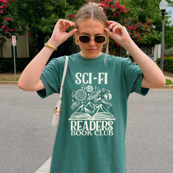 May include Sci-Fi Readers Book Club Comfort Colors t-shirt with science fiction book lover graphic and relaxed unisex fit