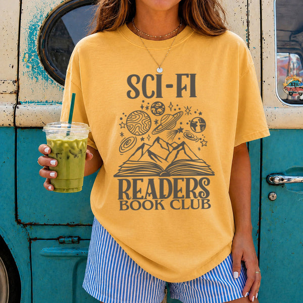 May include Sci-Fi Readers Book Club Comfort Colors t-shirt with science fiction book lover graphic and relaxed unisex fit