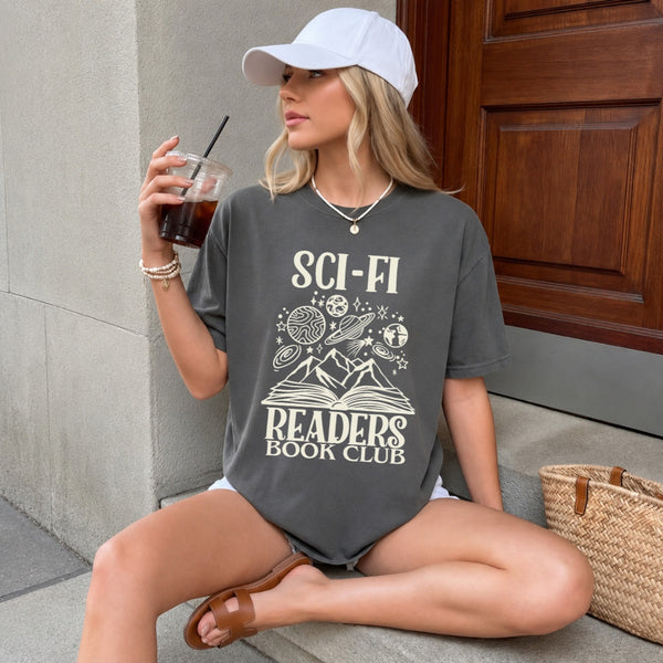May include Sci-Fi Readers Book Club Comfort Colors t-shirt with science fiction book lover graphic and relaxed unisex fit