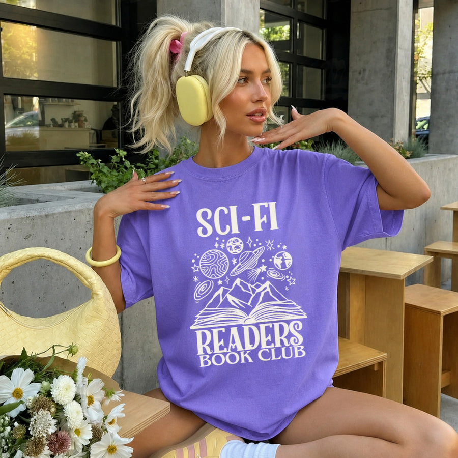 May include Sci-Fi Readers Book Club Comfort Colors t-shirt with science fiction book lover graphic and relaxed unisex fit