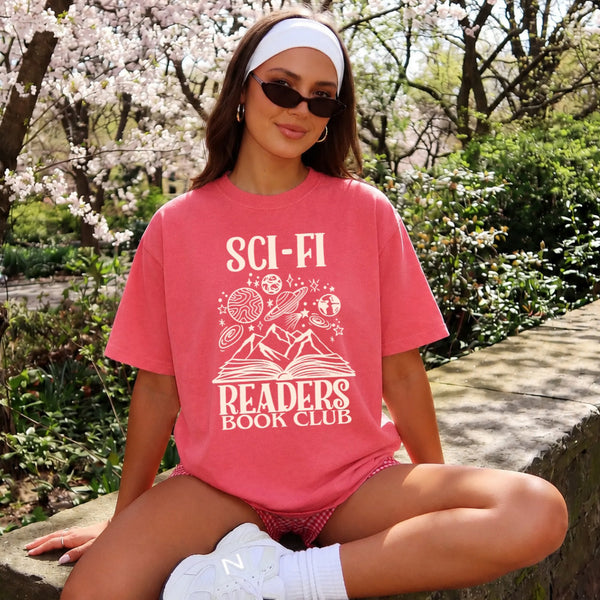 May include Sci-Fi Readers Book Club Comfort Colors t-shirt with science fiction book lover graphic and relaxed unisex fit