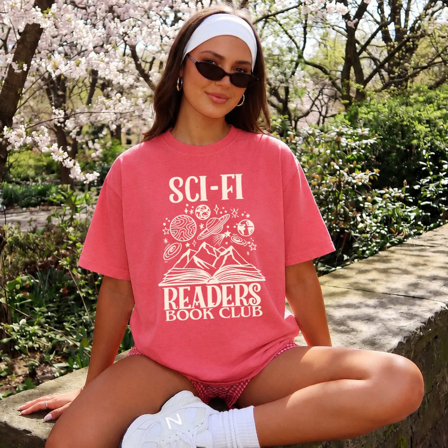 May include Sci-Fi Readers Book Club Comfort Colors t-shirt with science fiction book lover graphic and relaxed unisex fit