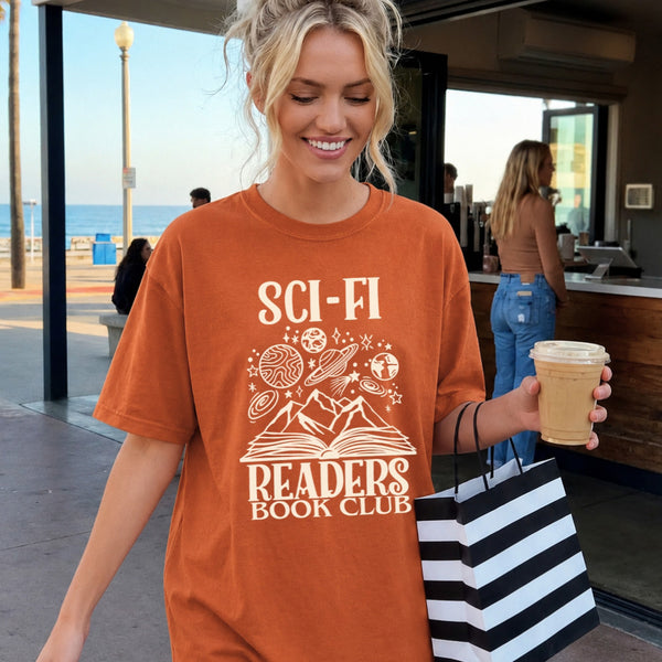 May include Sci-Fi Readers Book Club Comfort Colors t-shirt with science fiction book lover graphic and relaxed unisex fit