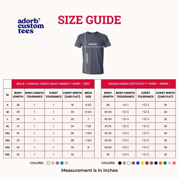 May include a size chart graphic showing shirt measurements and sizing from S to 4XL in inches.