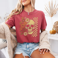 May include Skull & Flowers Firefly Comfort Colors Halloween t-shirt with skull, floral, and glowing firefly graphic on a relaxed unisex tee