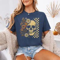 May include Skull & Flowers Firefly Comfort Colors Halloween t-shirt with skull, floral, and glowing firefly graphic on a relaxed unisex tee