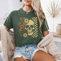 May include Skull & Flowers Firefly Comfort Colors Halloween t-shirt with skull, floral, and glowing firefly graphic on a relaxed unisex tee