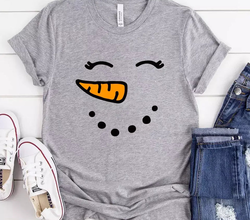 Snowman Couple Tee Gray