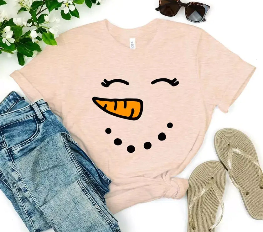 Snowman Couple Tee Peach