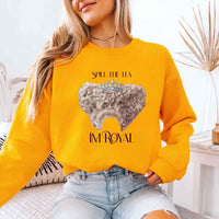 May include Spill The Tea I'm Royal crewneck sweatshirt with book lover graphic, literary theme, and cozy unisex fit