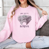 May include Spill The Tea I'm Royal crewneck sweatshirt with book lover graphic, literary theme, and cozy unisex fit