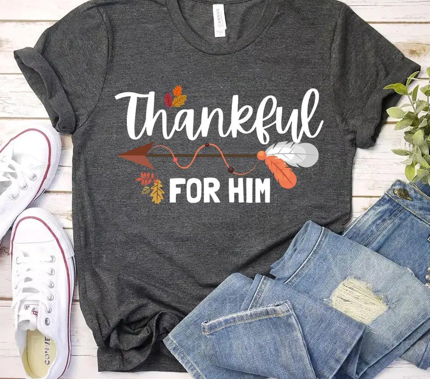 Thankful For Her/Him Thanksgiving Couple T-Shirt