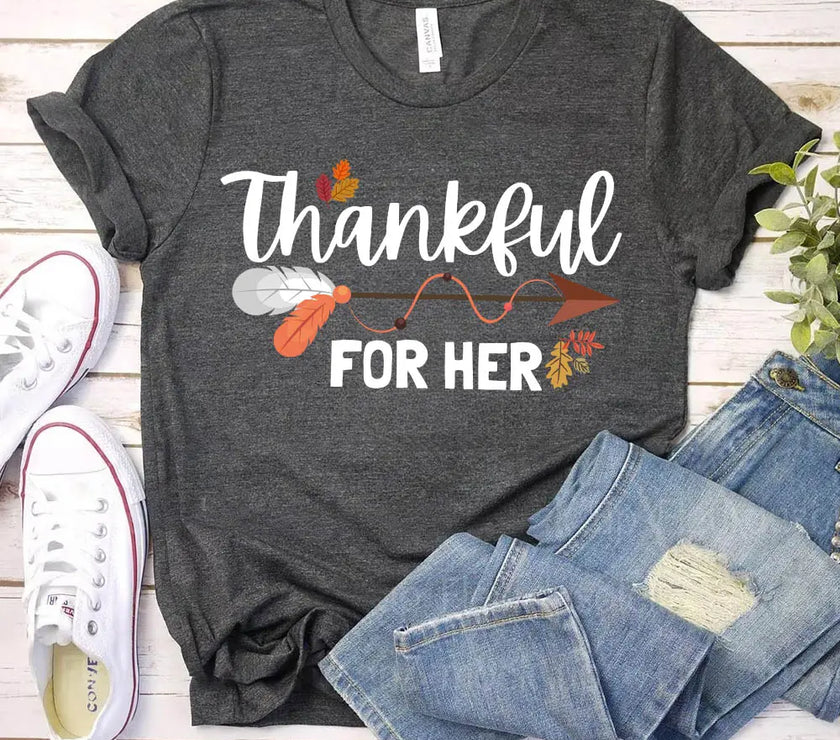 Thankful For Her/Him Thanksgiving Couple T-Shirt