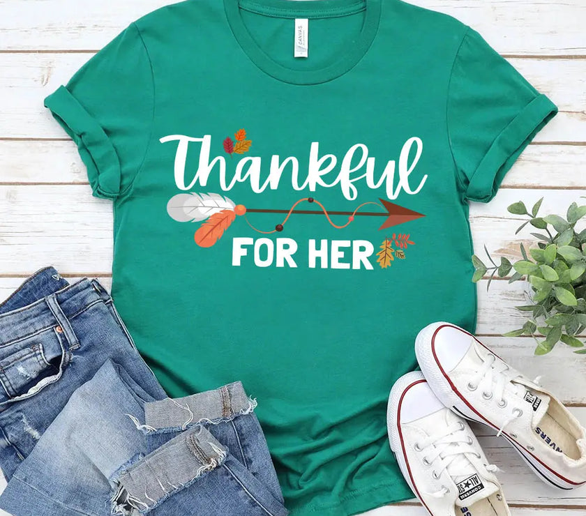 Thankful For Her/Him Thanksgiving Couple T-Shirt