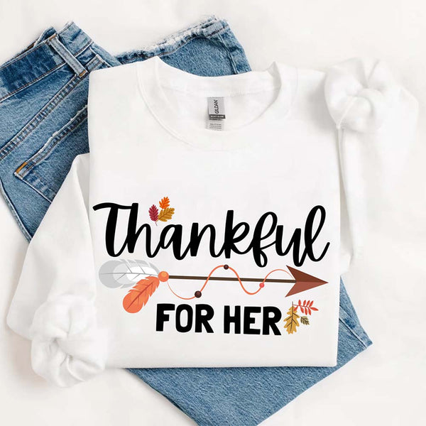 Thankful For Her/Him Valentines Couple Sweatshirt – Cute Matching Holiday Crew Neck