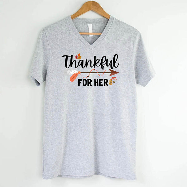 EXPEDITE to Receive in Time - Thankful For Her/Him Thanksgiving Couple V-Neck