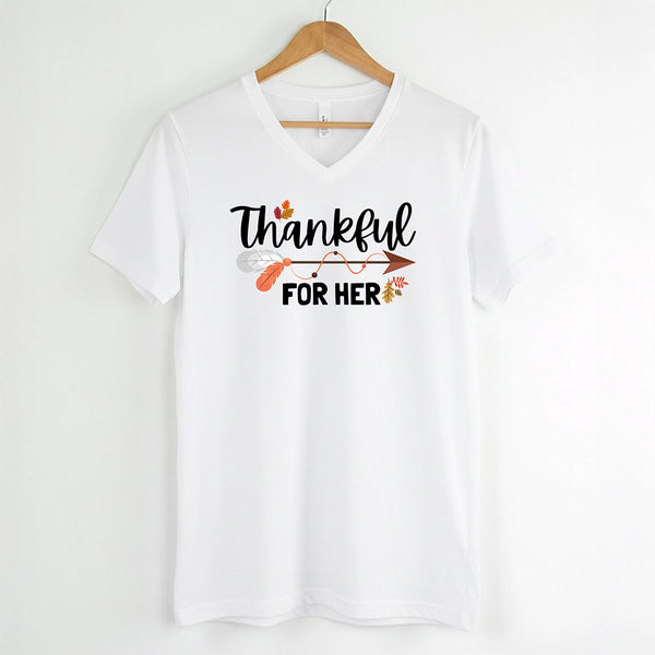 EXPEDITE to Receive in Time - Thankful For Her/Him Thanksgiving Couple V-Neck