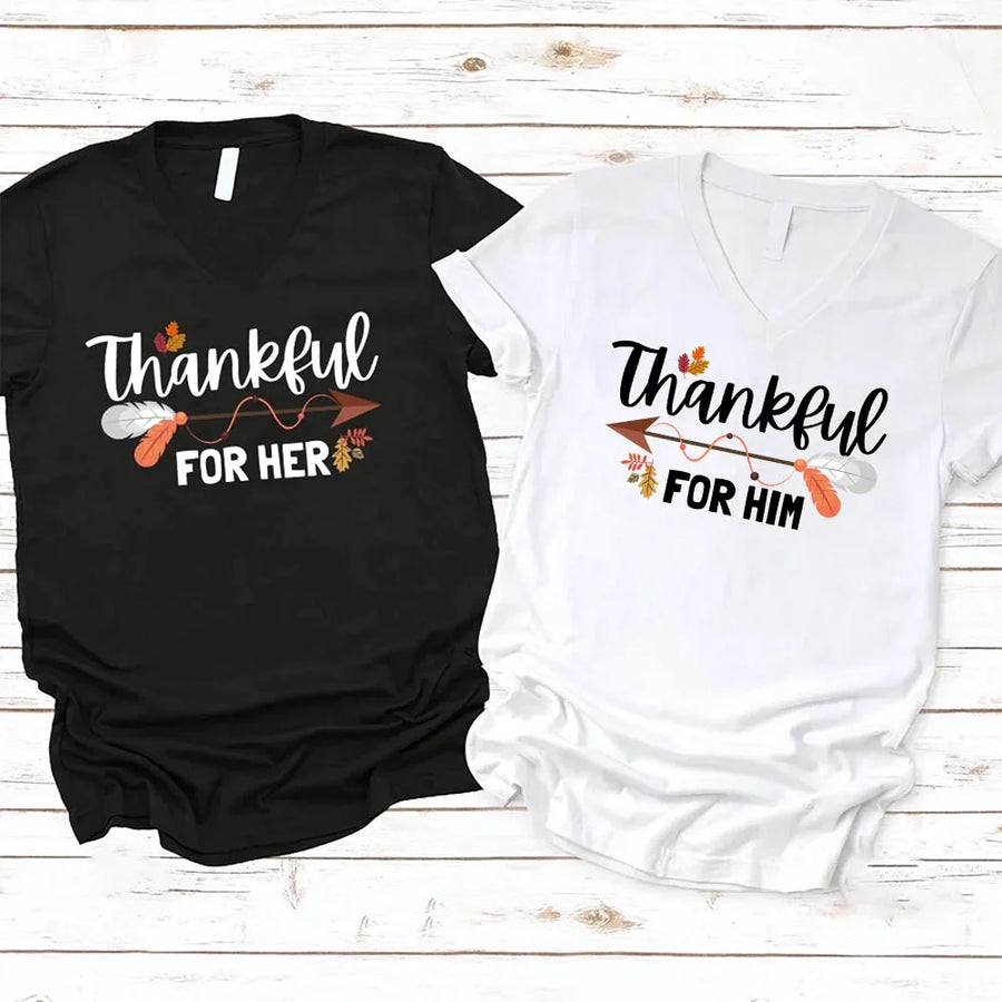 EXPEDITE to Receive in Time - Thankful For Her/Him Valentines Couple V-Neck