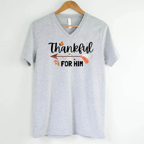 EXPEDITE to Receive in Time - Thankful For Her/Him Thanksgiving Couple V-Neck