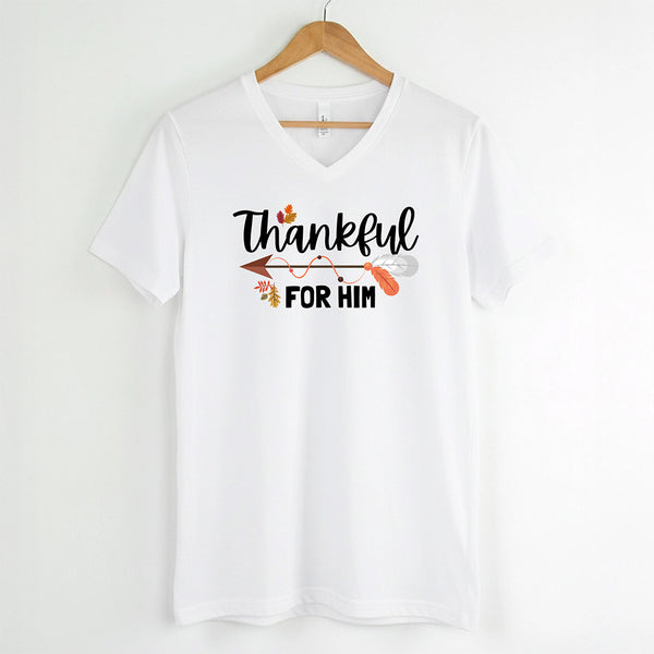 EXPEDITE to Receive in Time - Thankful For Her/Him Thanksgiving Couple V-Neck