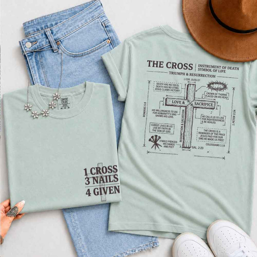 May include The Cross Comfort Colors Christian faith graphic tee with relaxed fit and cross design
