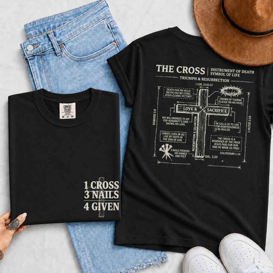 May include The Cross Comfort Colors Christian faith graphic tee with relaxed fit and cross design