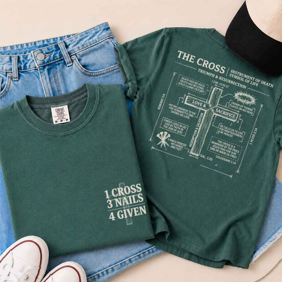 May include The Cross Comfort Colors Christian faith graphic tee with relaxed fit and cross design