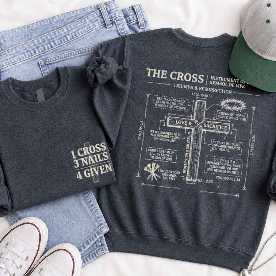 May include The Cross sweatshirt with Christian faith graphic design, relaxed fit, and cozy fabric