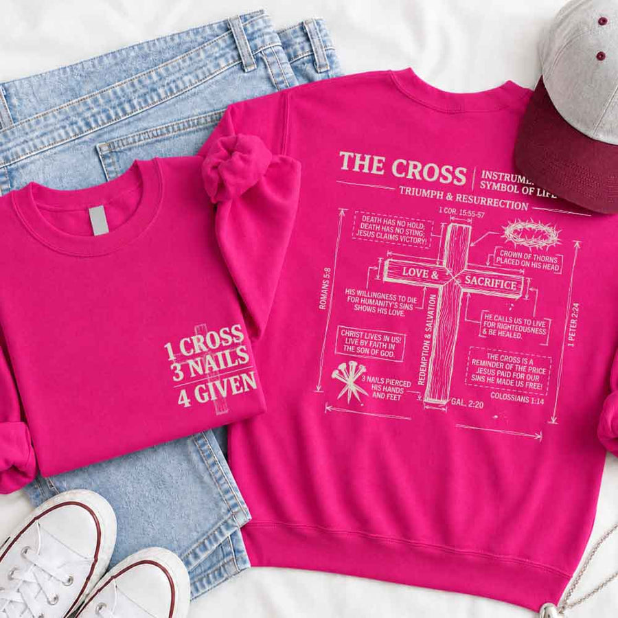 May include The Cross sweatshirt with Christian faith graphic design, relaxed fit, and cozy fabric